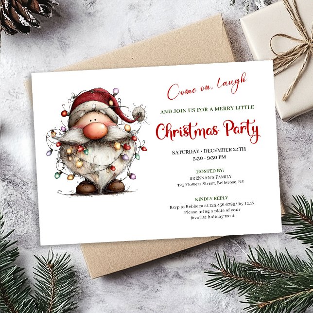Invitación de fiesta digital alegre y extravagante (Joyful Quirky Santa Red Green Digital Party Invite)