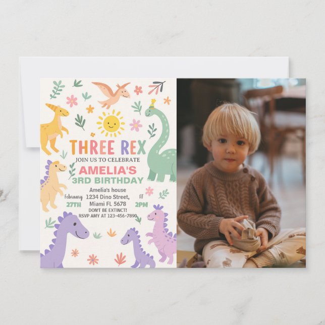 Invitación de Fiesta Dino editable para niños (Anverso)