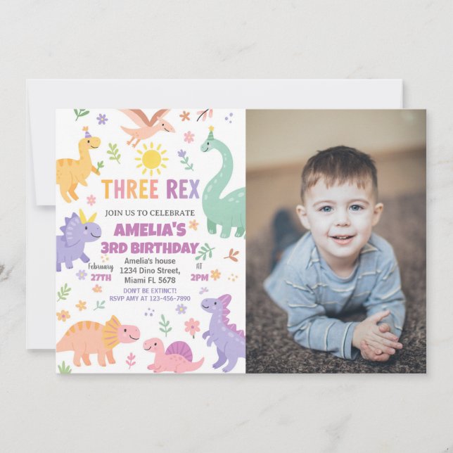 Invitación de Fiesta Dino editable para niños o Ch (Anverso)