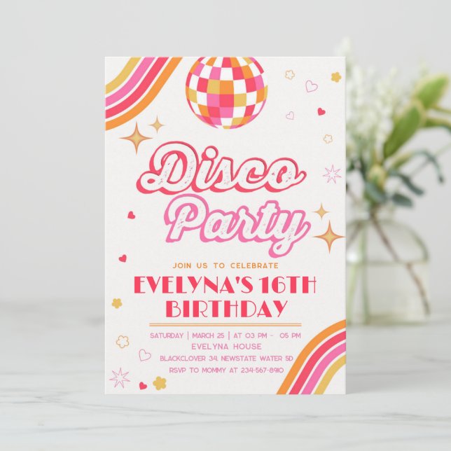 Invitación de fiesta disco Groovy (Anverso de pie)