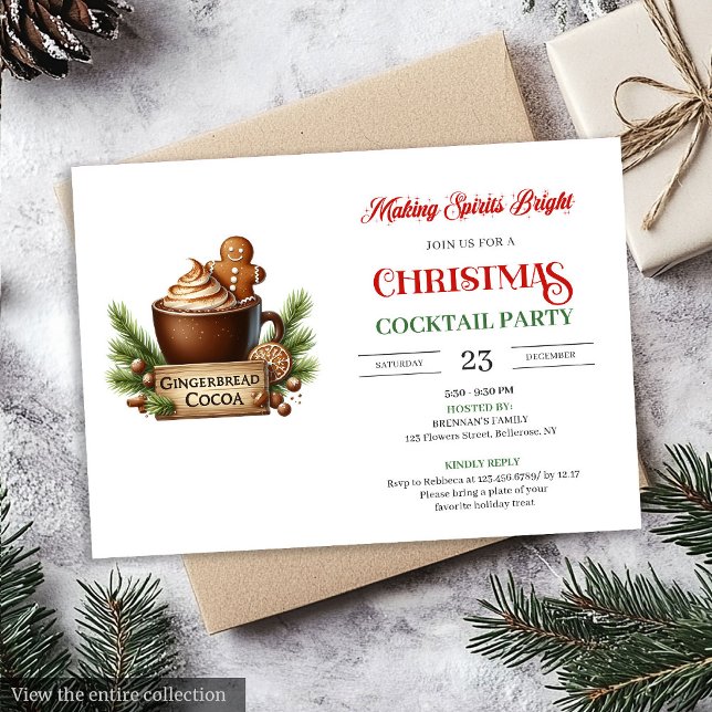 Invitación de fiesta divertida de cócteles festivo (Fun Red Green Festive Cocktails Party Invitation)