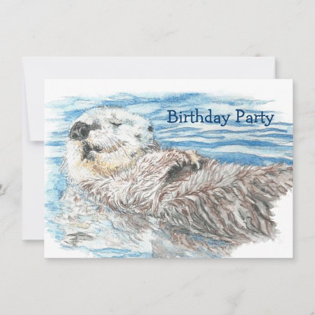 Invitación de FIESTA divertida de Watercolor Otter (Anverso)