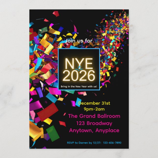 Invitación de fiesta divertida para Nochevieja (Anverso)