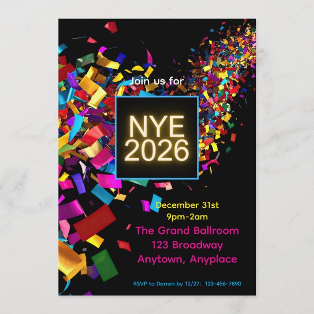 Invitación de fiesta divertida para Nochevieja (Anverso)