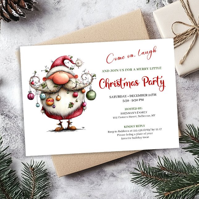 Invitación de fiesta divertida y festiva de Santa  (Festive Funny Santa Hand Lettered Party Invitation)