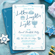 Invitación de fiesta divertida y ligera de Hanukka