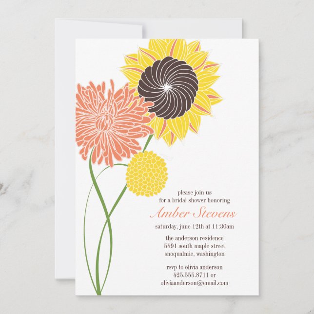 Invitación de fiesta/ducha con flores de jardín (Anverso)