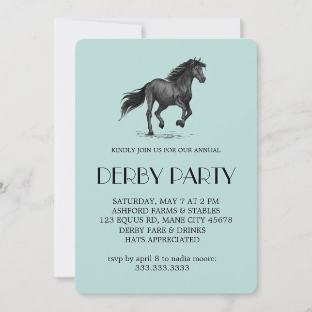 Invitación de fiesta ecuestre Derby de caballo de  (Anverso)
