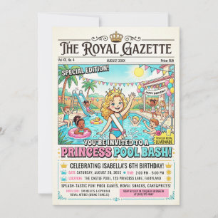Invitación de fiesta EDITORIAL de Piscina de Princ