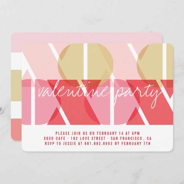 Invitación de Fiesta El día de San Valentín XOXO L (Anverso / Reverso)