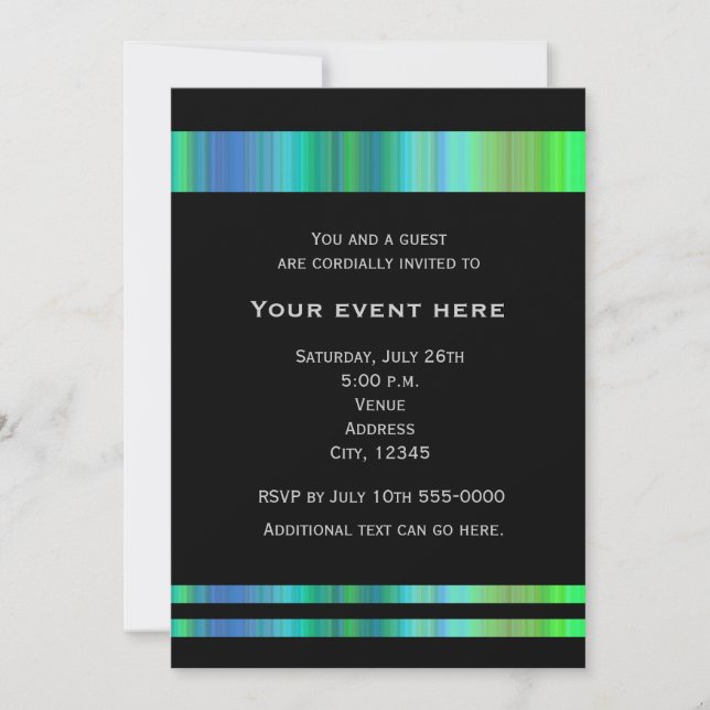 Invitación de fiesta elegante Black Greens Blues (Anverso)