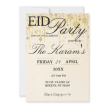 Invitación de fiesta elegante Boho dorada de Eid