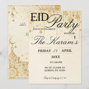 Invitación de fiesta elegante Boho dorada de Eid