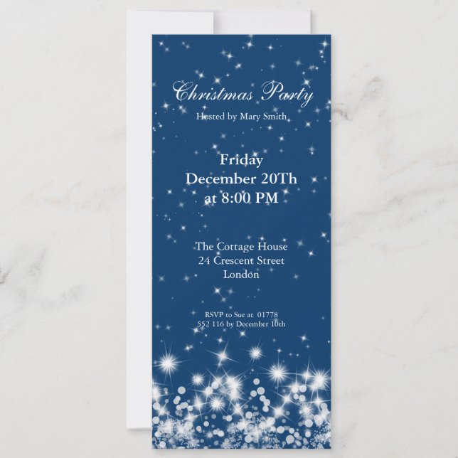 Invitación de fiesta elegante brillo invernal azul (Anverso)