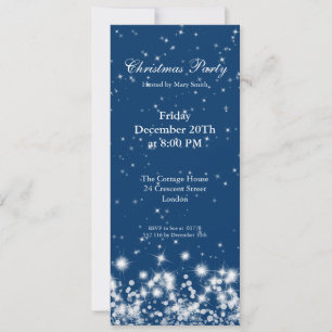 Invitación de fiesta elegante brillo invernal azul