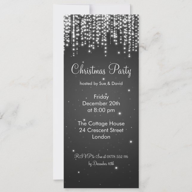 Invitación de fiesta Elegante caída Sparkle Black (Anverso)
