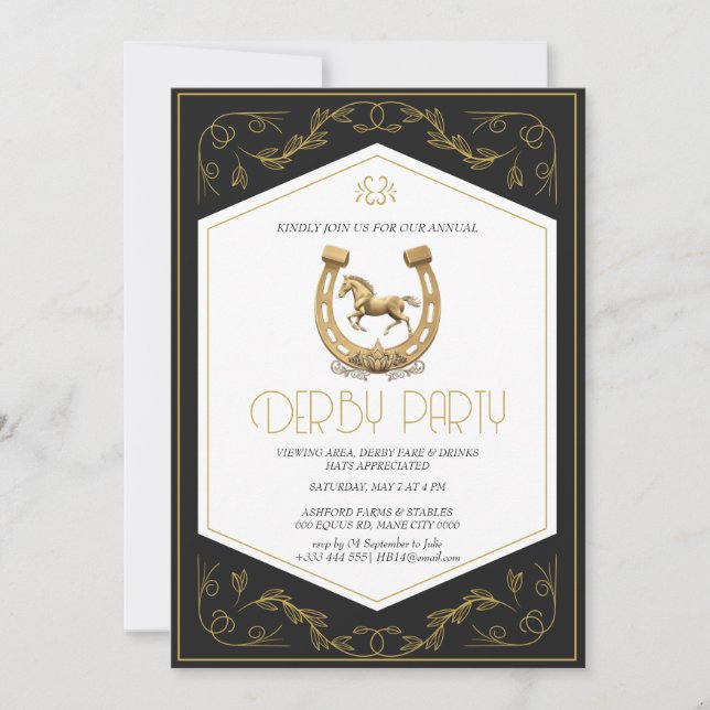 Invitación de fiesta elegante de Derby de Kentucky (Anverso)