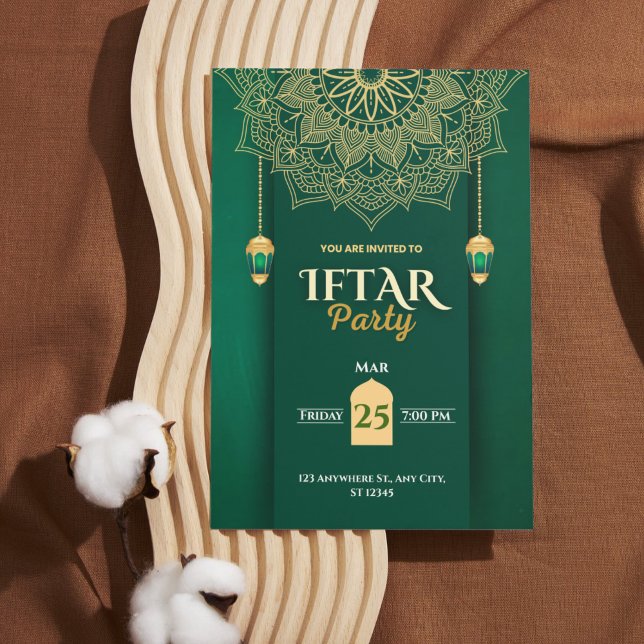 Invitación de fiesta elegante de Iftar de Ramadan  (Green Gold Elegant Ramadan Iftar Party Invitation)