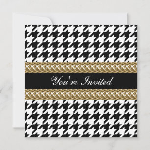 Invitación de fiesta elegante de oro negro y blanc
