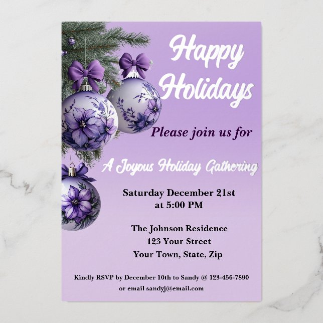 Invitación de Fiesta Elegante de Purpura de Papel  (Anverso)