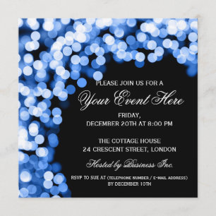 Invitación de fiesta elegante dorada brillante azu