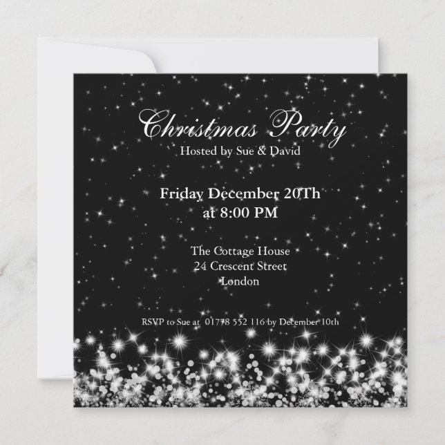 Invitación de fiesta Elegante invierno Sparkle Bla (Anverso)