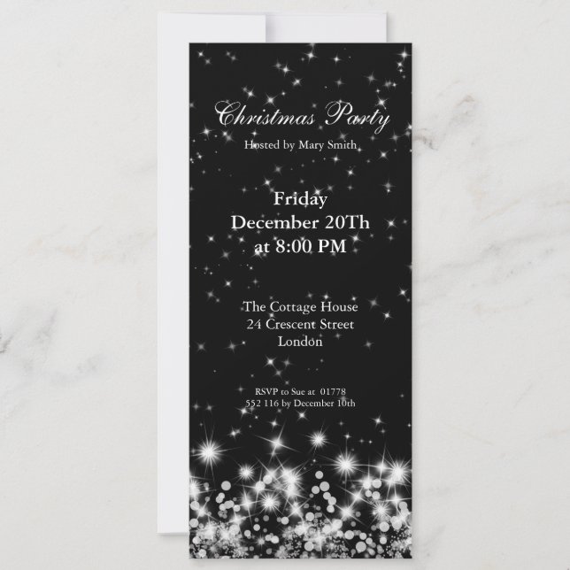 Invitación de fiesta Elegante invierno Sparkle Bla (Anverso)