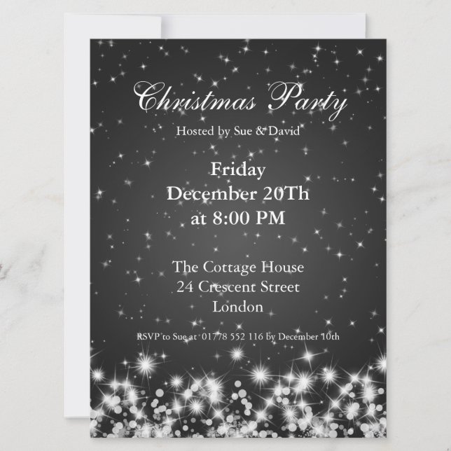 Invitación de fiesta elegante negro espuma de invi (Anverso)