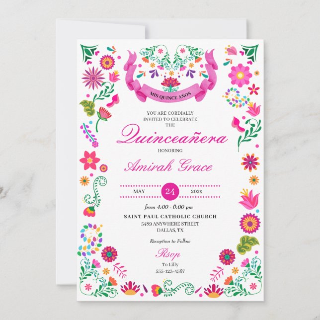 Invitación de Fiesta Embroidery Quinceañera (Anverso)
