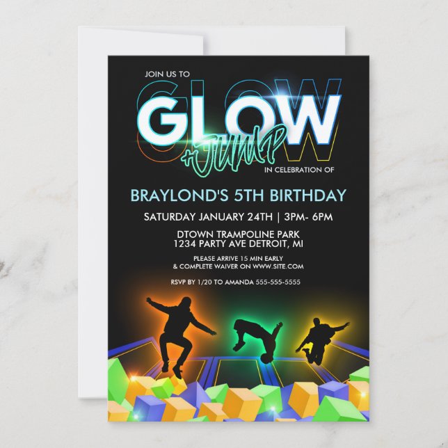 Invitación de fiesta en Boys Glow Trampoline Park (Anverso)
