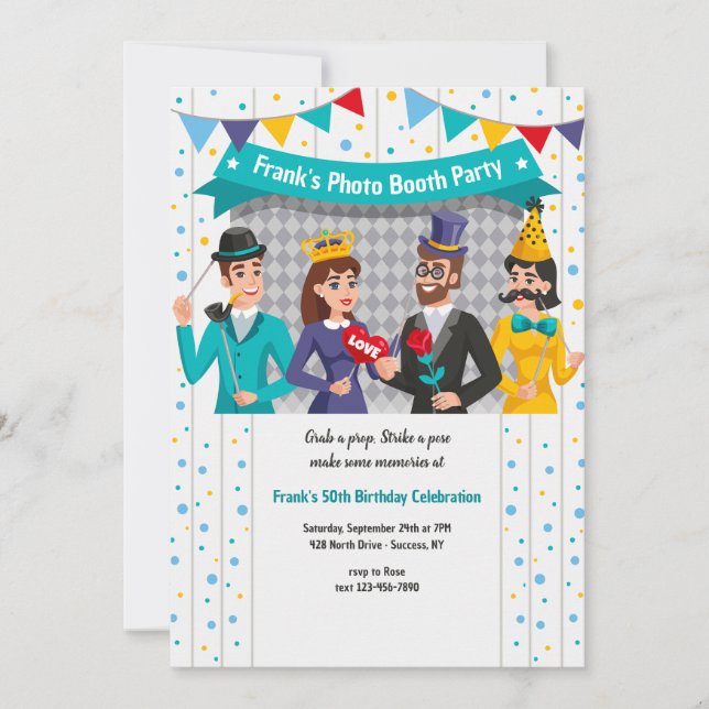 Invitación de fiesta en cabina de fotos (Anverso)