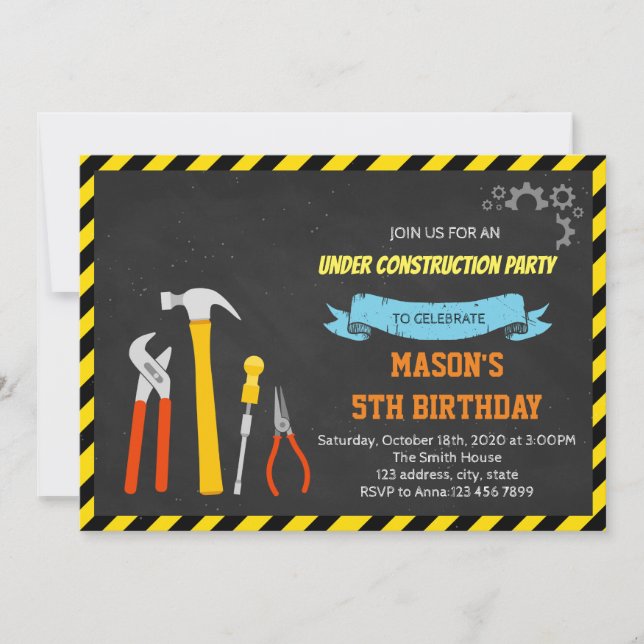 invitación de fiesta en construcción (Anverso)
