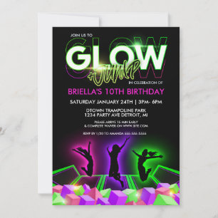 Invitación de fiesta en Girls Glow Trampoline Park
