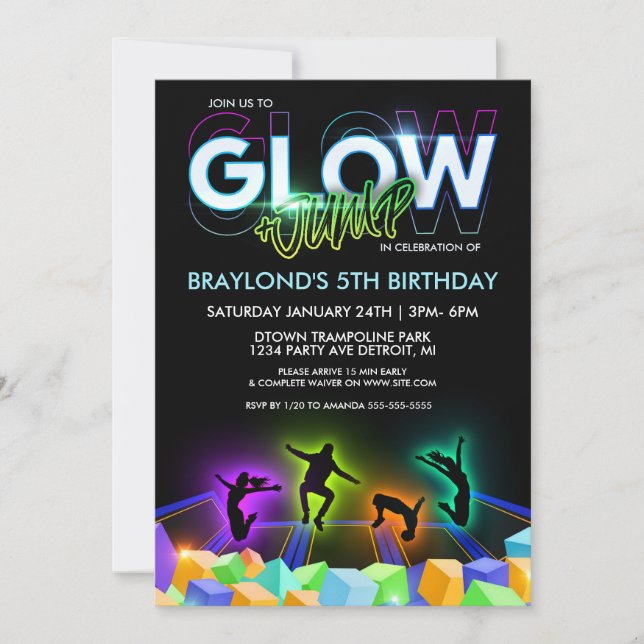 Invitación de fiesta en Glow Trampoline Park (Anverso)