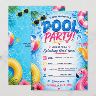 Invitación de Fiesta en la Piscina Brillante Veran