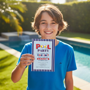 Invitación de fiesta en la piscina con rayas retro