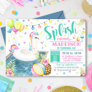 Invitación de fiesta en la piscina de unicornios F