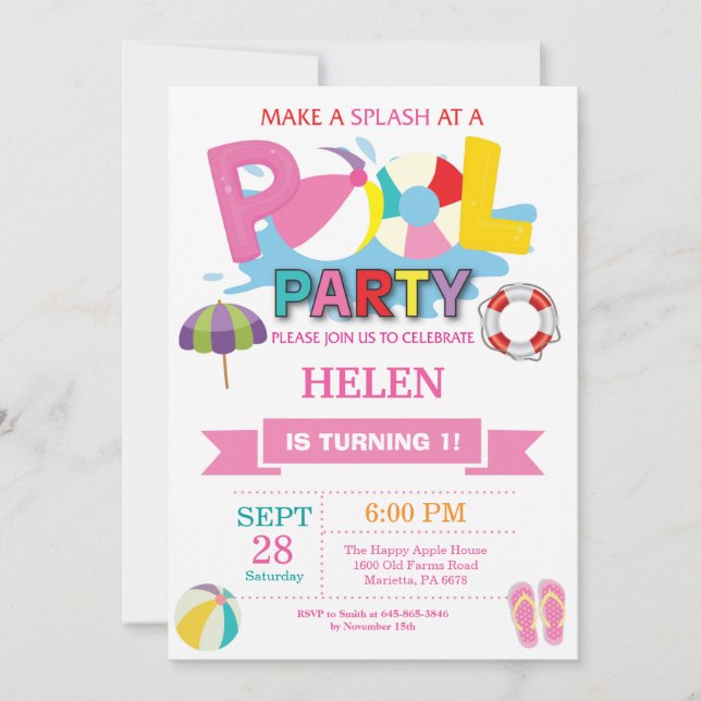 Invitación de fiesta en la piscina de verano Salpi (Anverso)