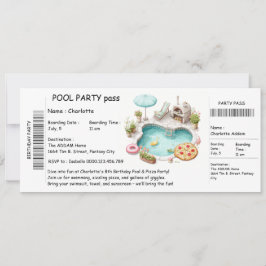 Invitación de fiesta en la piscina estilo boleto –