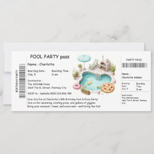 Invitación de fiesta en la piscina estilo boleto –