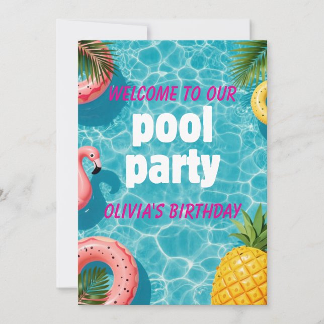 Invitación de Fiesta en la Piscina Flamingo Divers (Anverso)