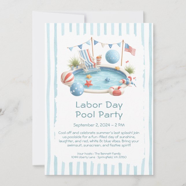 Invitación de fiesta en la piscina para el Día del (Anverso)