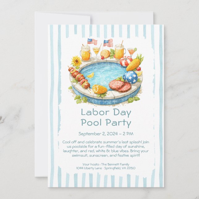 Invitación de fiesta en la piscina para el Día del (Anverso)