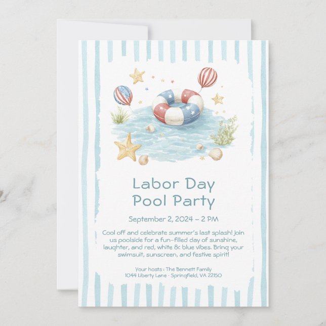 Invitación de fiesta en la piscina para el Día del (Anverso)
