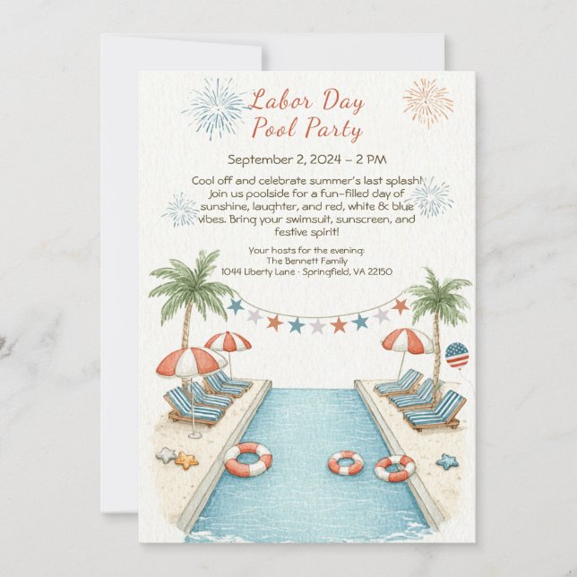 Invitación de fiesta en la piscina para el Día del (Anverso)