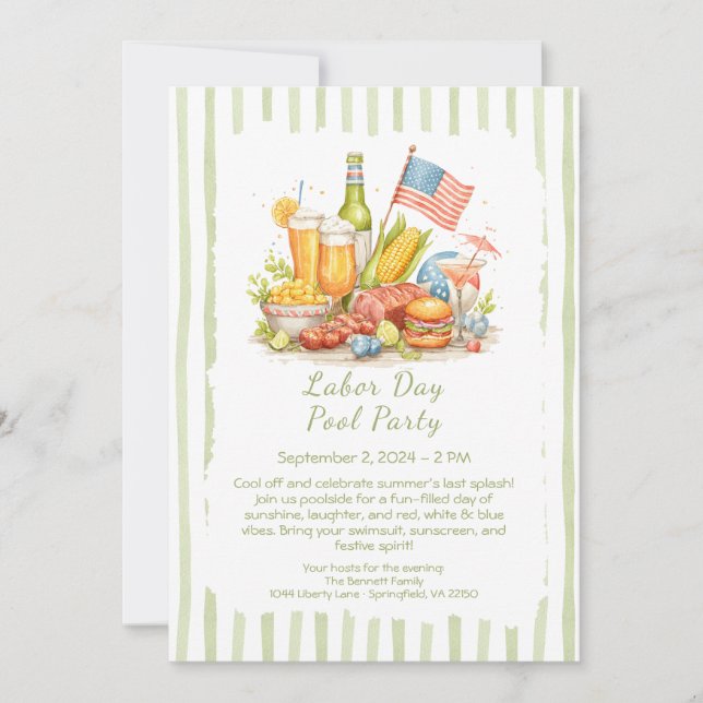 Invitación de fiesta en la piscina para el Día del (Anverso)