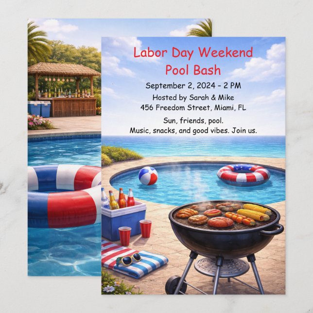 Invitación de fiesta en la piscina para el Día del (Anverso / Reverso)
