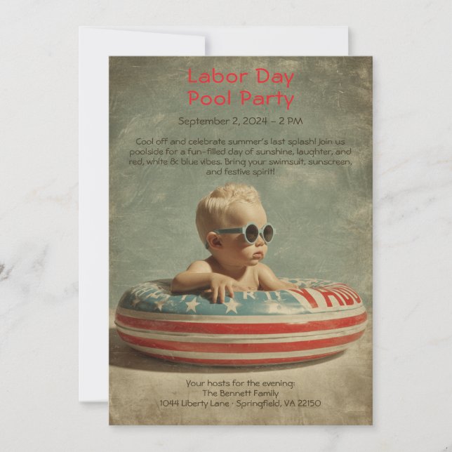 Invitación de fiesta en la piscina para el Día del (Anverso)