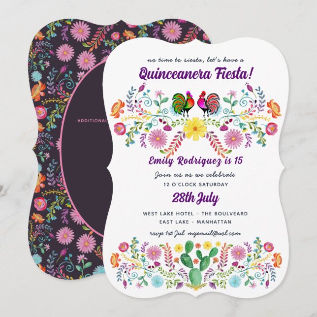 INVITACIÓN DE FIESTA EN México Flores populares CU (Anverso / Reverso)