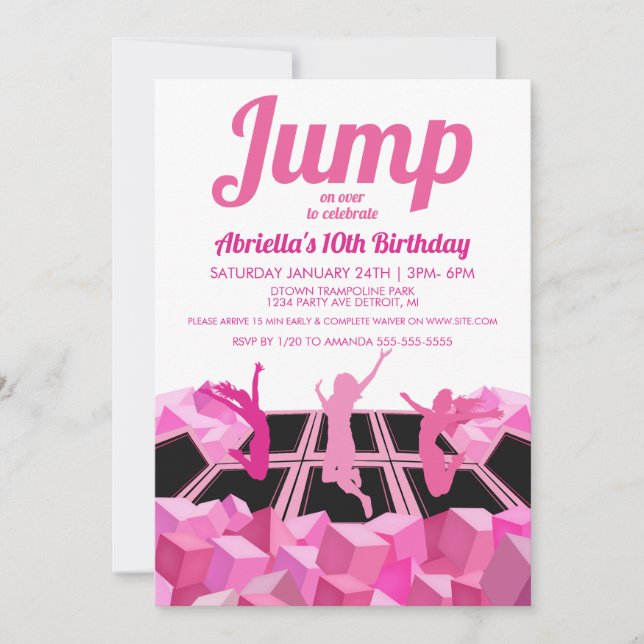 Invitación de fiesta en Pink Girls Trampoline Park (Anverso)